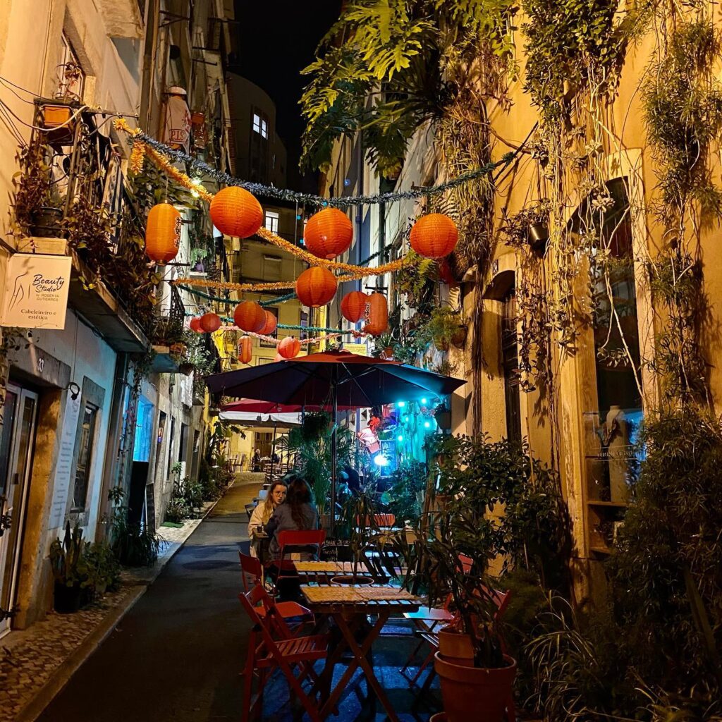 green street in lisbon night
